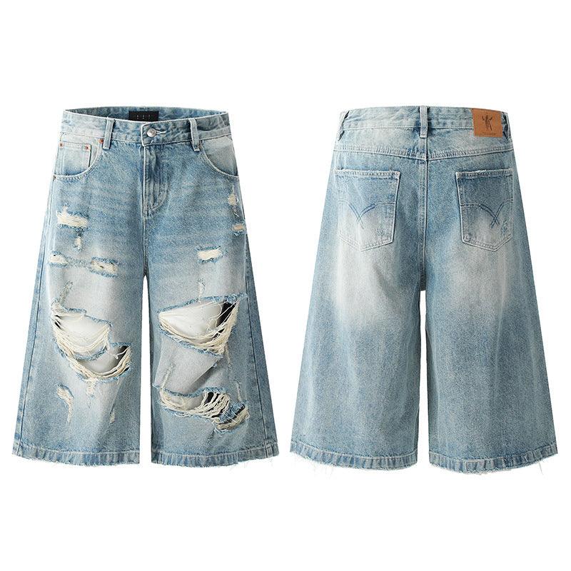 Washed denim shorts with frayed edges and holes | MuddyStock Originals