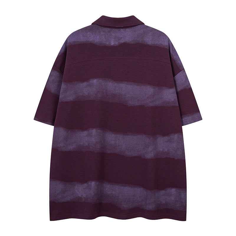 Letter Embroidery Stripe Half-Zip Flip Collar Short Sleeve T-Shirt For Men | MuddyStock Originals MuddyStock