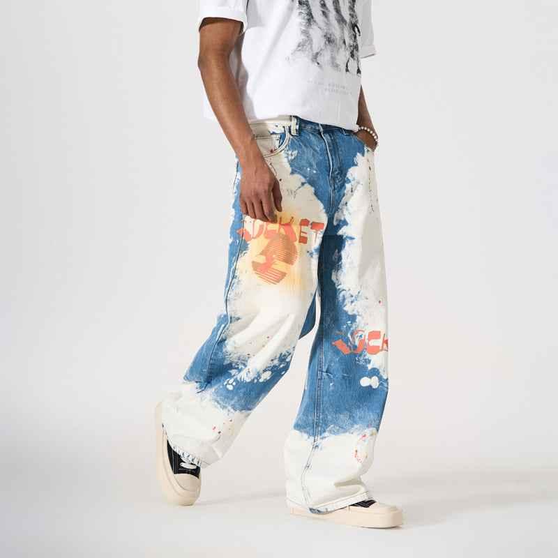 Street Style Graffiti Letter Print Denim Pants For Men | MuddyStock Originals