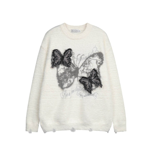 Jacquard Butterfly Applique Knit Sweater for Women | MuddyStock Originals MuddyStock