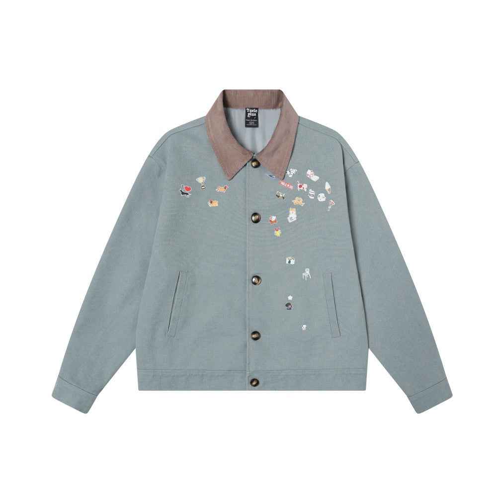 Street Style Sticker Print Work Jacket For Women | MuddyStock Originals Blue