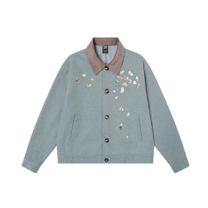 Street Style Sticker Print Work Jacket For Women | MuddyStock Originals Blue