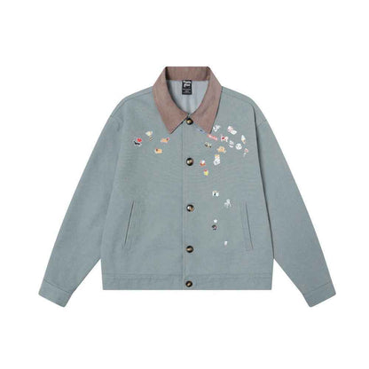 Street Style Sticker Print Work Jacket For Women | MuddyStock Originals Blue