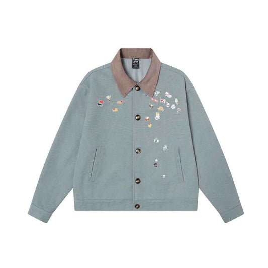 Street Style Sticker Print Work Jacket For Women | MuddyStock Originals Blue