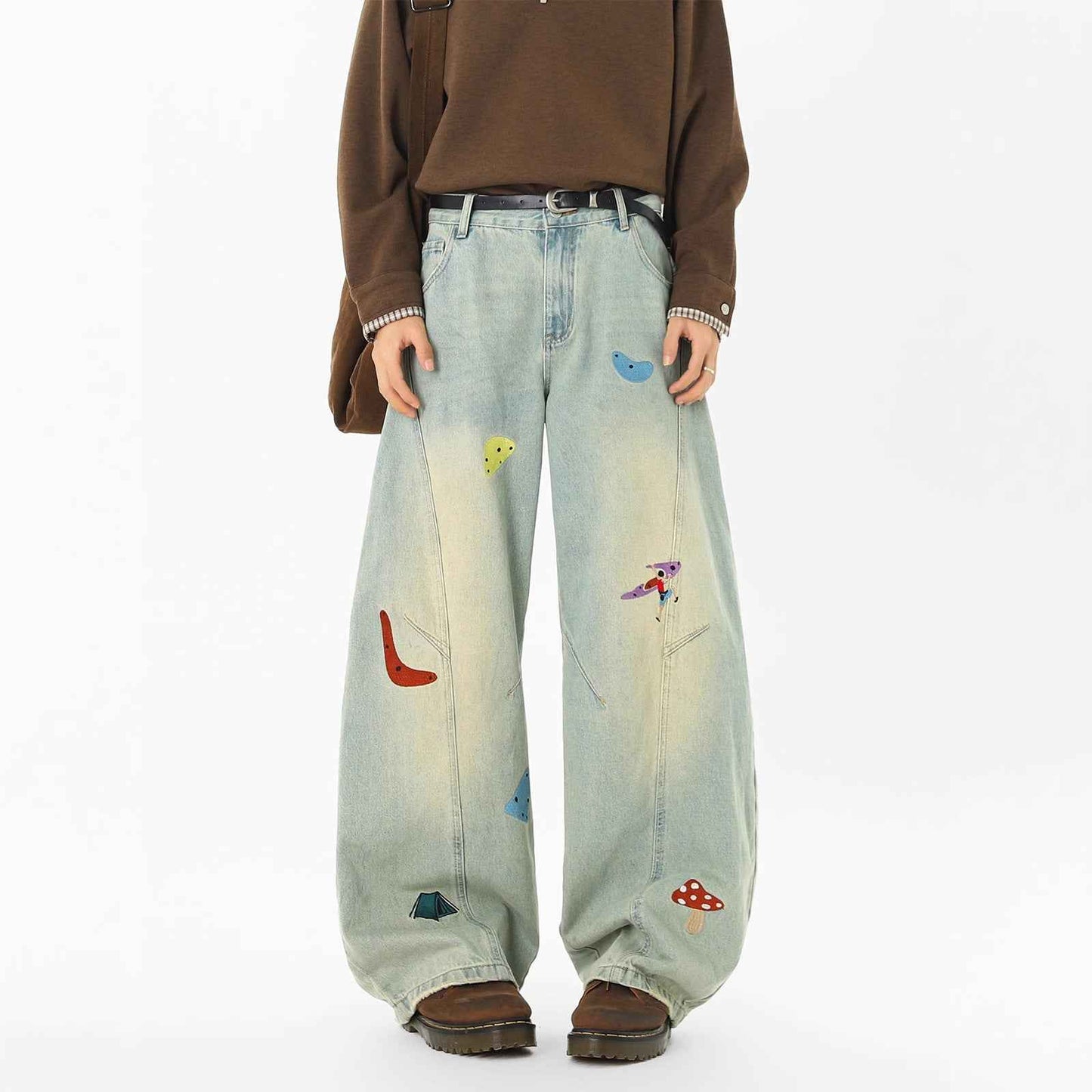 Streetwear Fun Patchwork Clean Fit Washed Straight Leg Jeans For Men | MuddyStock Originals MuddyStock