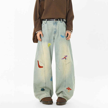 Streetwear Fun Patchwork Clean Fit Washed Straight Leg Jeans For Men | MuddyStock Originals MuddyStock