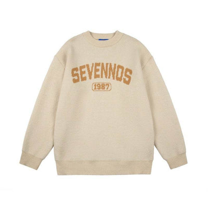Letter jacquard loose knit sweatshirt For Men And Women | MuddyStock Originals Apricot MuddyStock