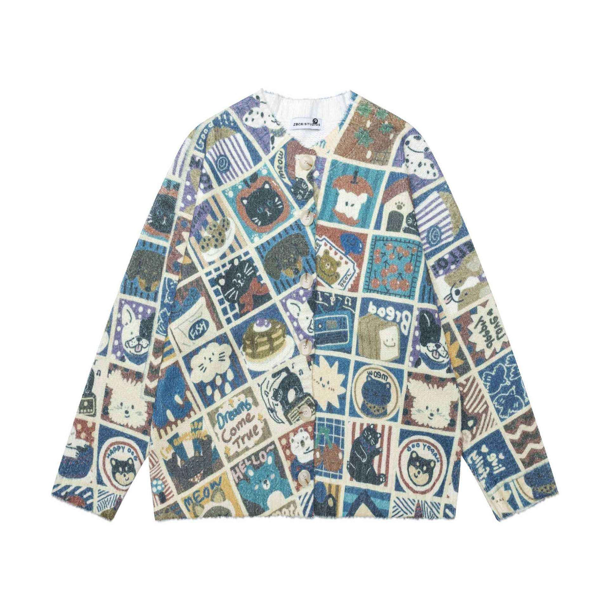 Manga checkered cat cardigan for women Apricot