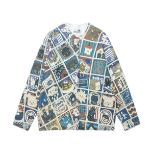 Manga checkered cat cardigan for women Apricot