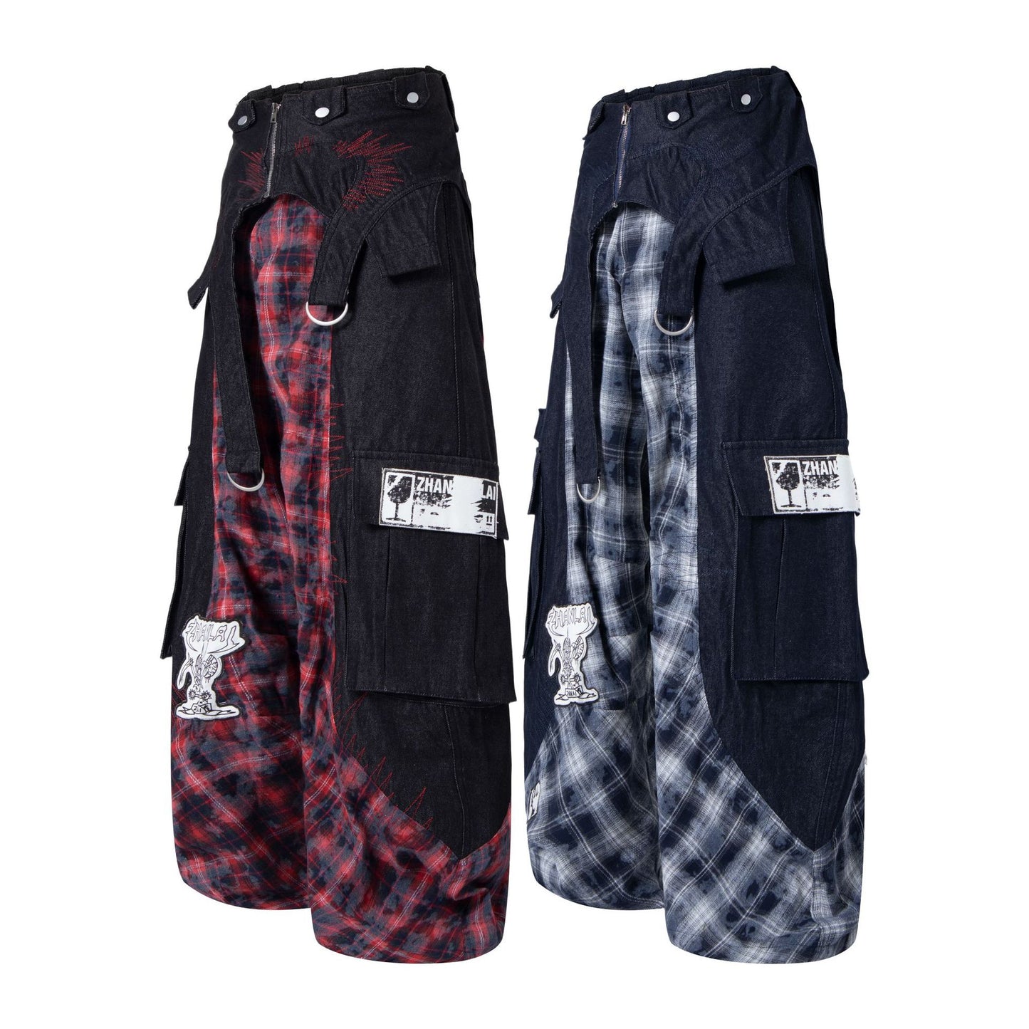 Patchwork plaid workwear jeans with waistband | MuddyStock Originals