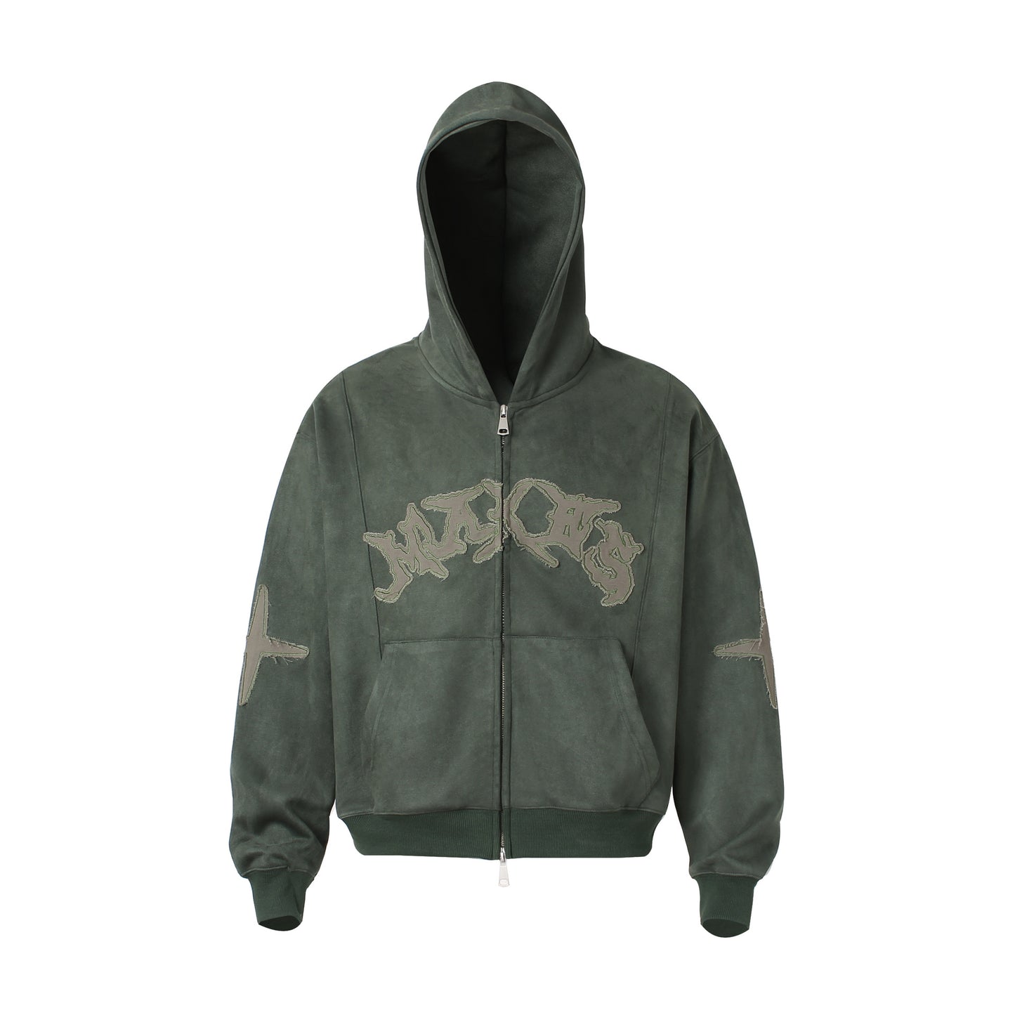 Suede cross patch hoodie for men and women | MuddyStock Originals Green MuddyStock