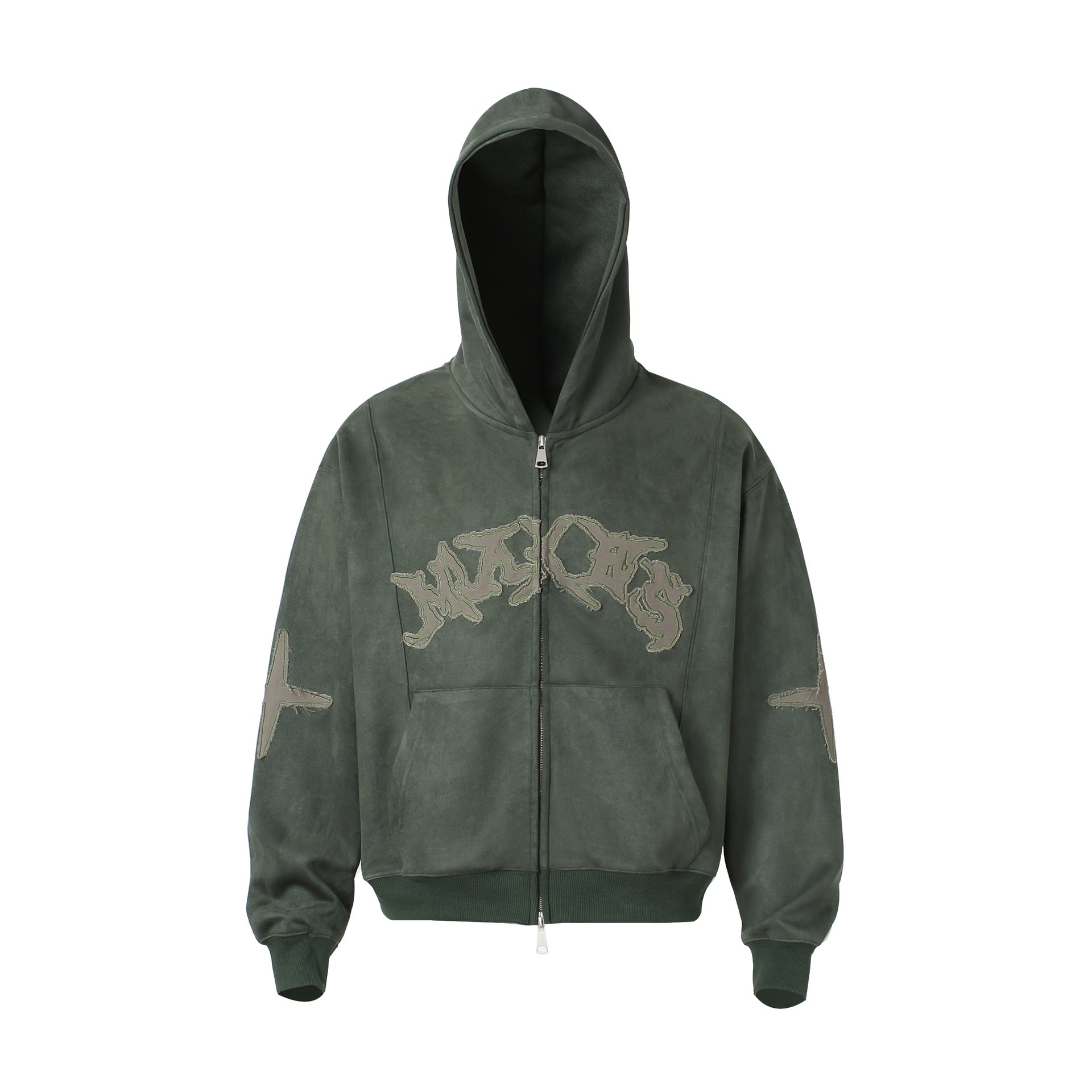 Suede cross patch hoodie for men and women | MuddyStock Originals Green MuddyStock