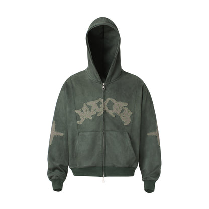 Suede cross patch hoodie for men and women | MuddyStock Originals Green MuddyStock