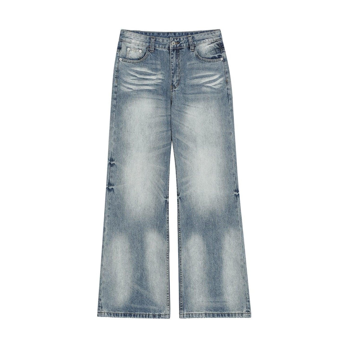 Vintage Street Cat-Whisker Pattern Loose Fit Women's Washed Blue Flared Jeans | MuddyStock Originals