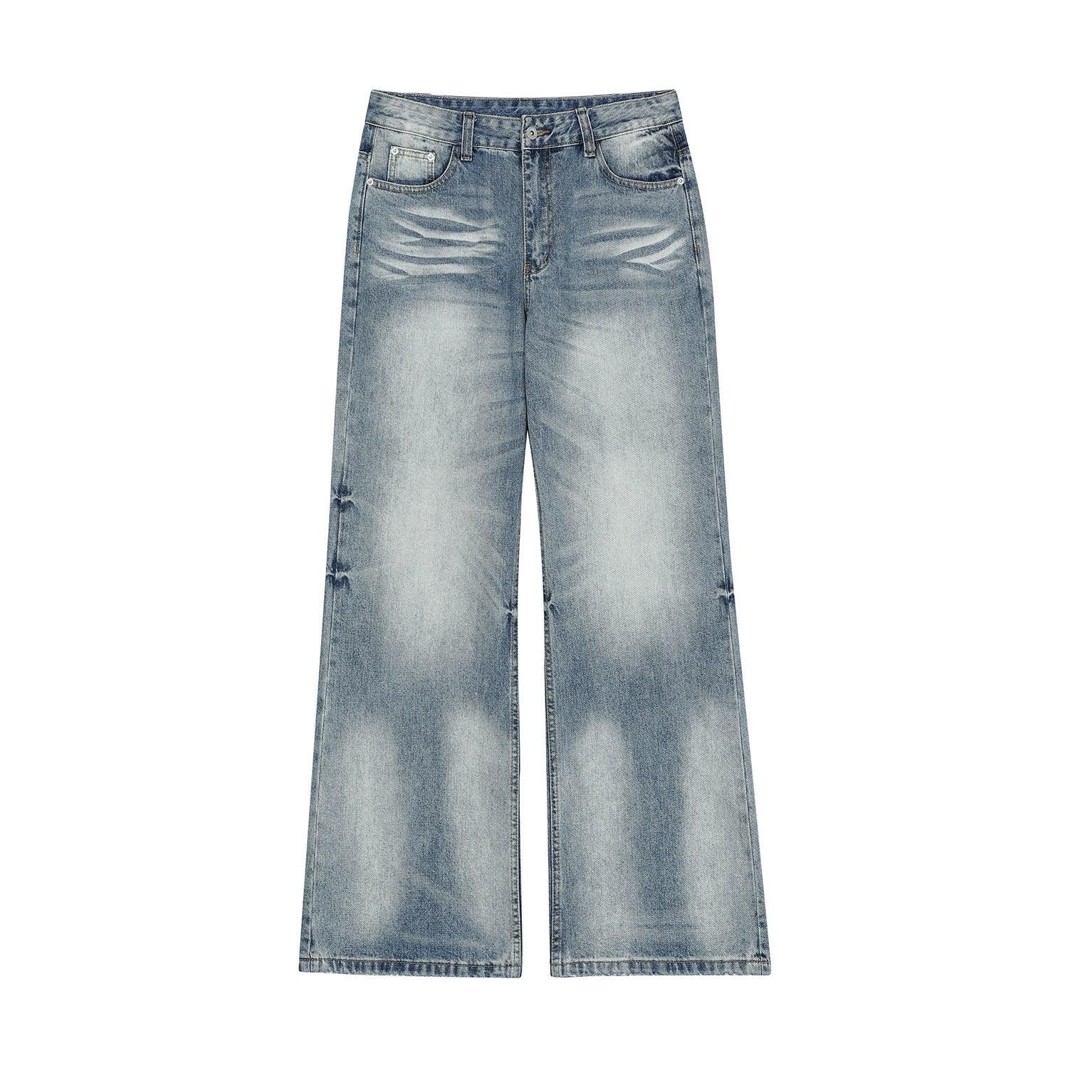 Vintage Street Cat-Whisker Pattern Loose Fit Women's Washed Blue Flared Jeans | MuddyStock Originals