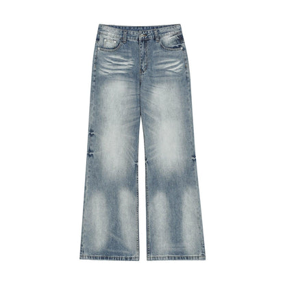 Vintage Street Cat-Whisker Pattern Loose Fit Women's Washed Blue Flared Jeans | MuddyStock Originals