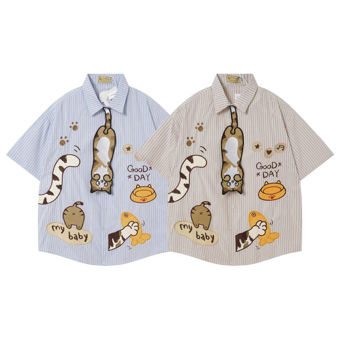 Cat Fishing Cartoon Design Short Sleeve Shirt For Women | MuddyStock Originals