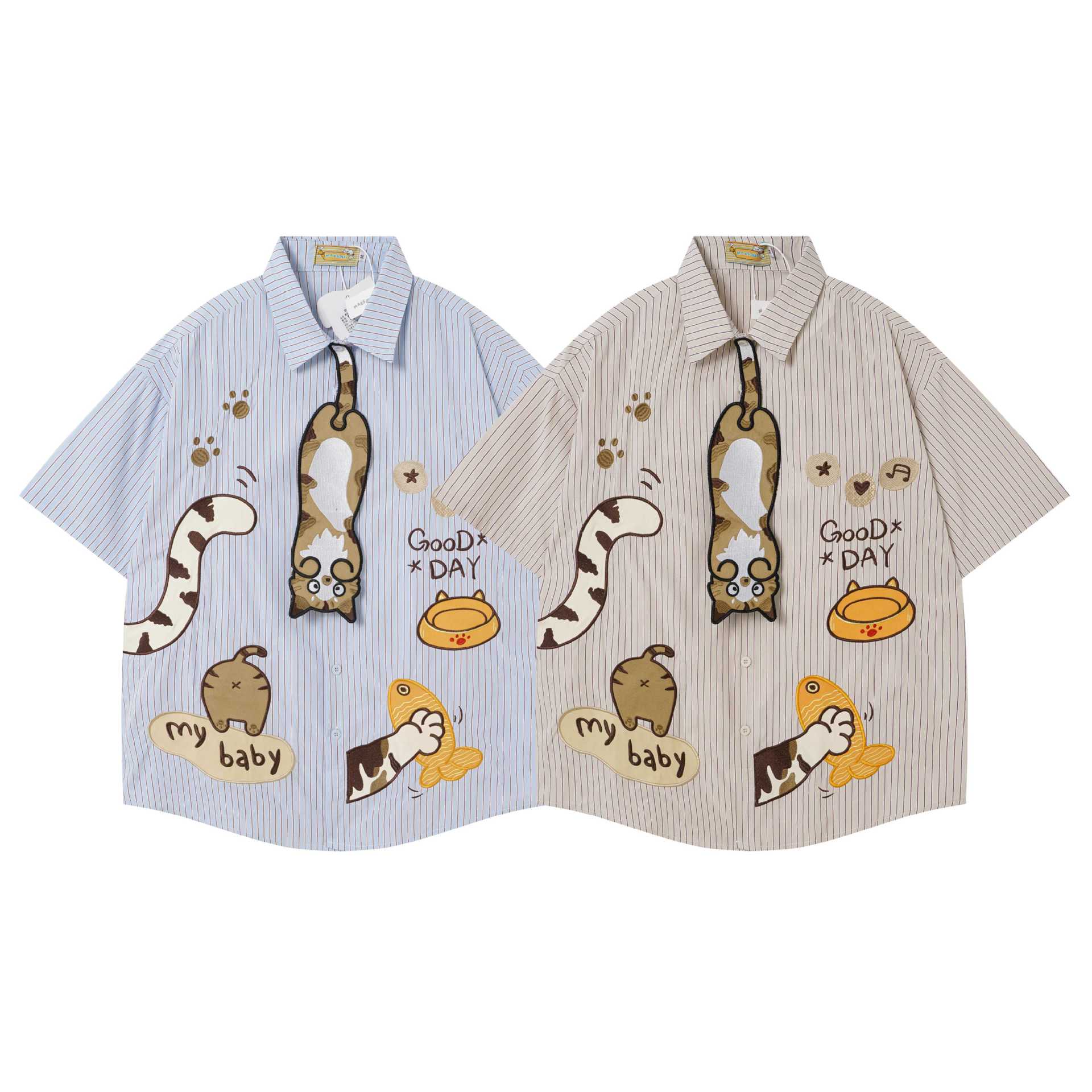 Cat Fishing Cartoon Design Short Sleeve Shirt For Women | MuddyStock Originals