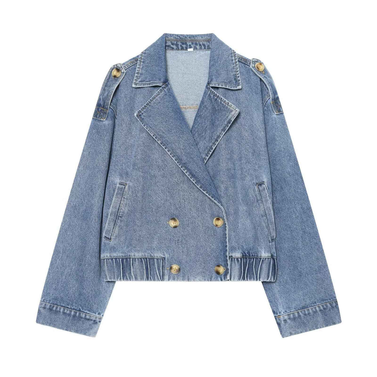 Loose shoulder strap double breasted denim jacket for women | MuddyStock Originals