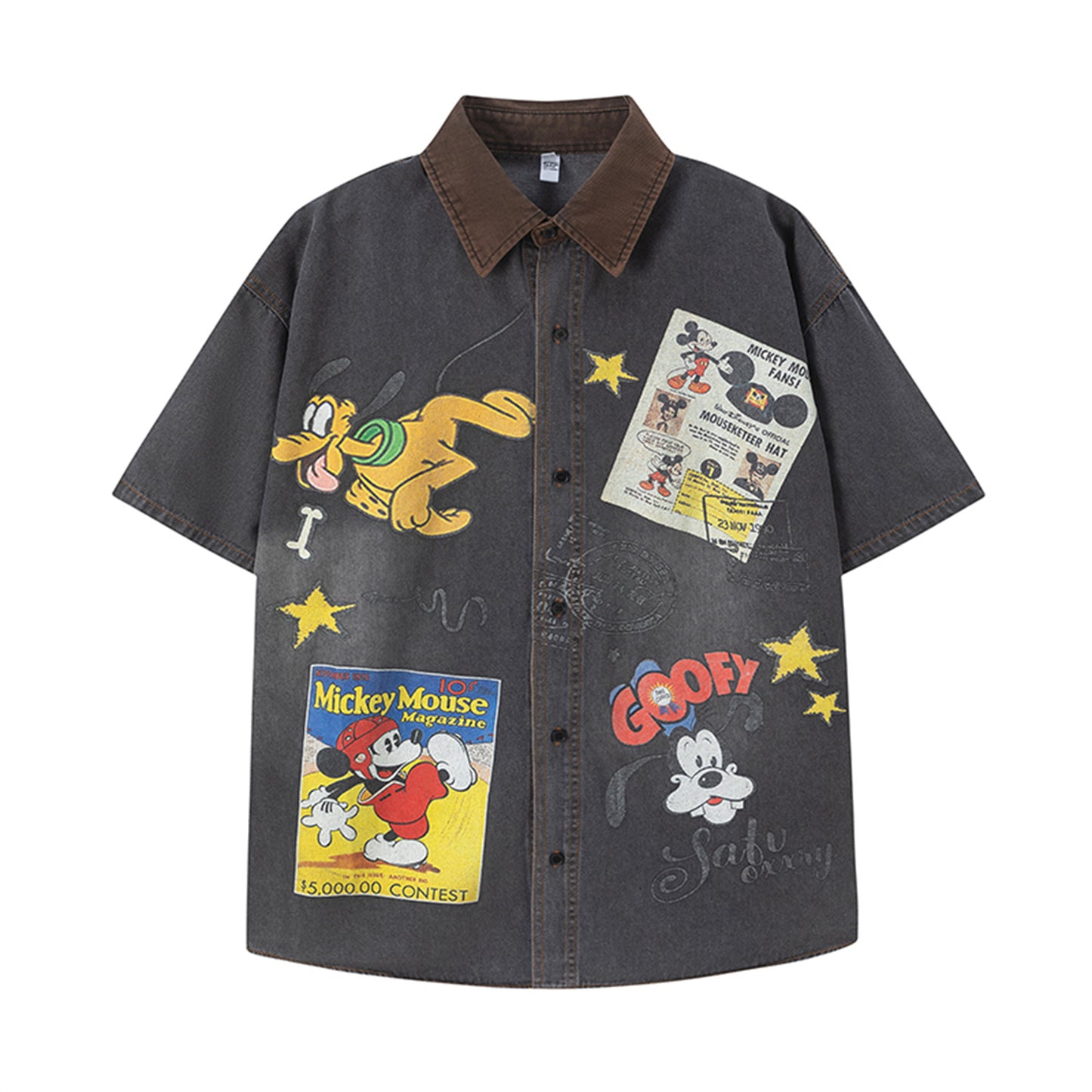 Fun Cartoon Print Short Sleeve Shirt | MuddyStock Originals Black eprolo