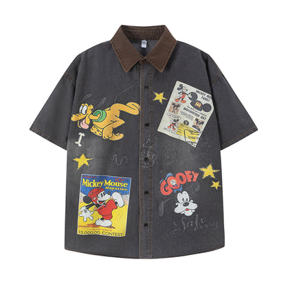 Fun Cartoon Print Short Sleeve Shirt | MuddyStock Originals Black eprolo