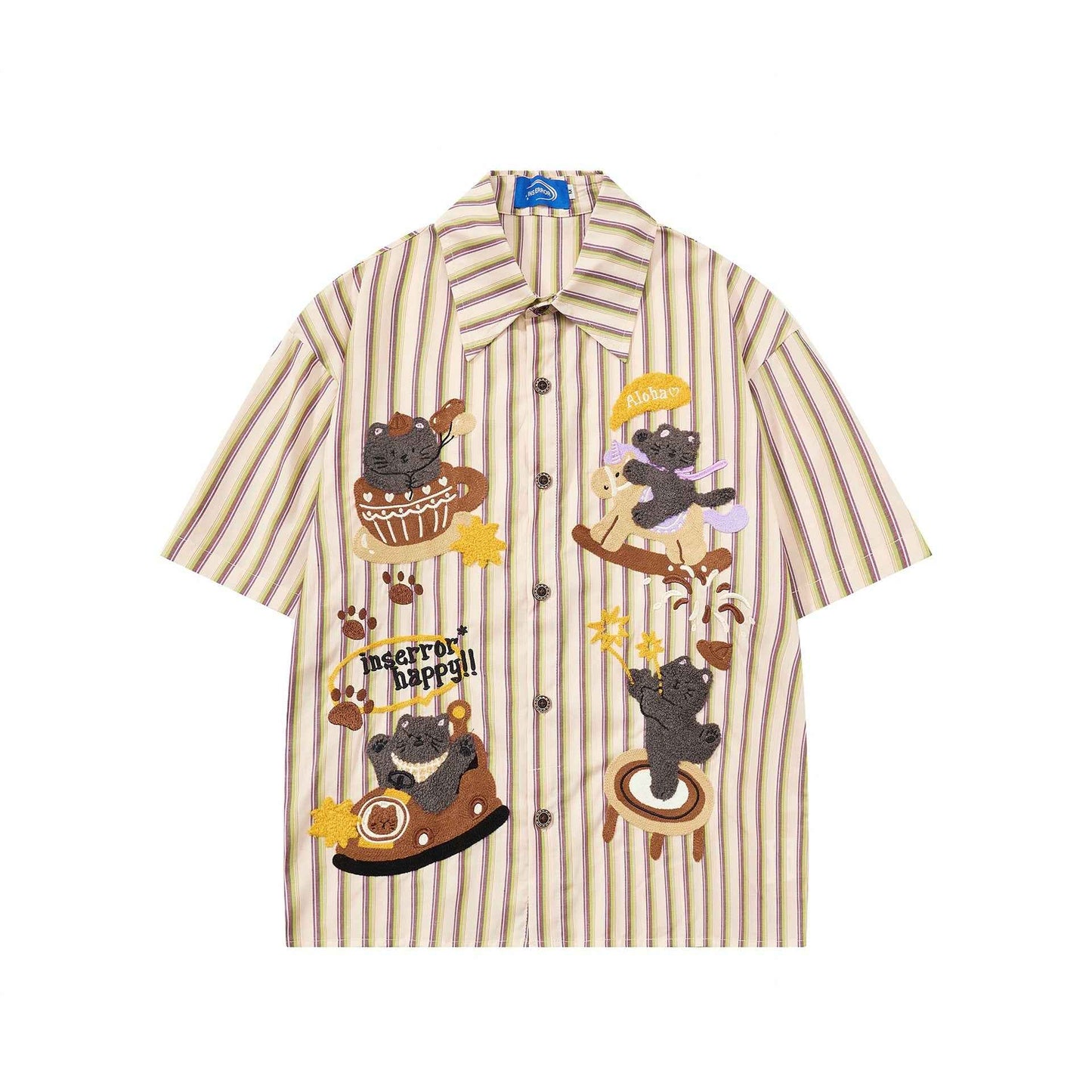 Vintage Aloha Bear Stripe Shirt For Men | MuddyStock Originals Off-white
