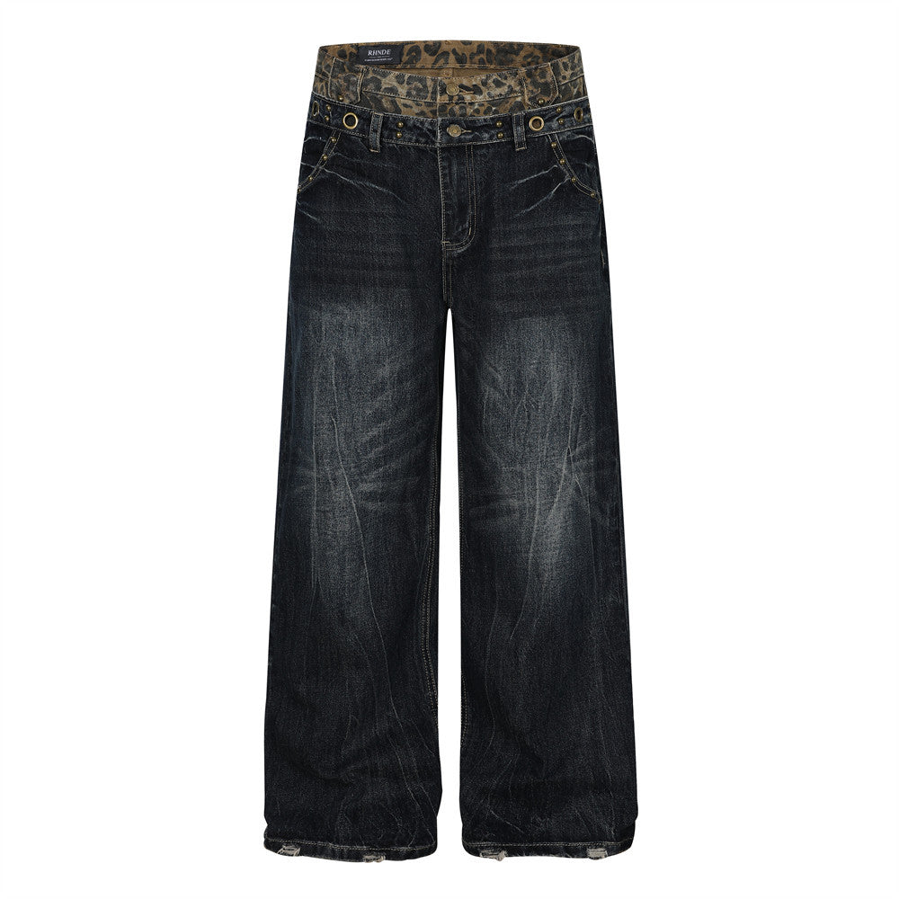 Fake two piece pair of jeans with spliced waistband for women | MuddyStock Originals Black