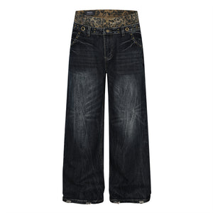 Fake two piece pair of jeans with spliced waistband for women | MuddyStock Originals Black