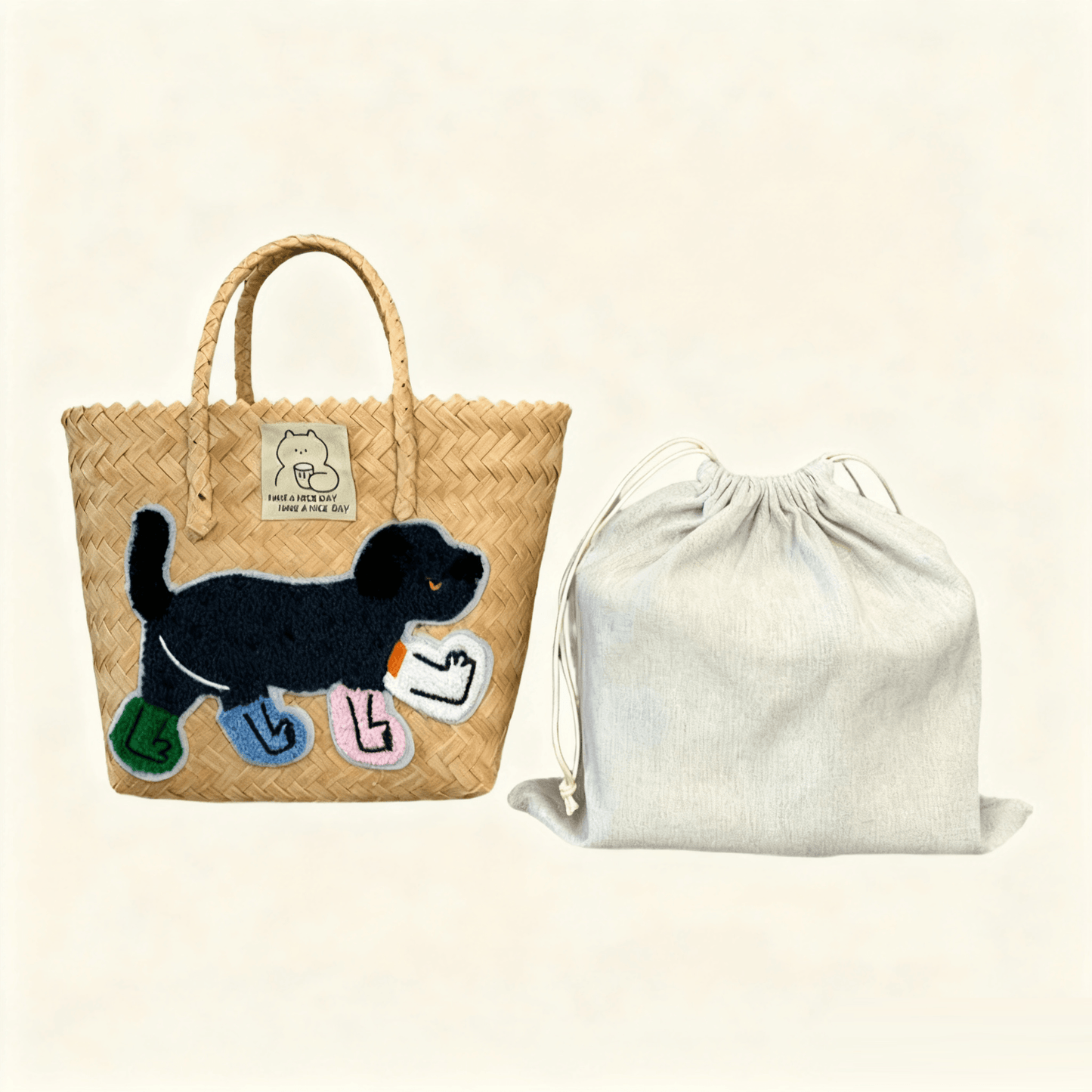 Large capacity sausage dog hand woven cabbage basket bag Handheld - Premium Miku Cool Dog (with lining)