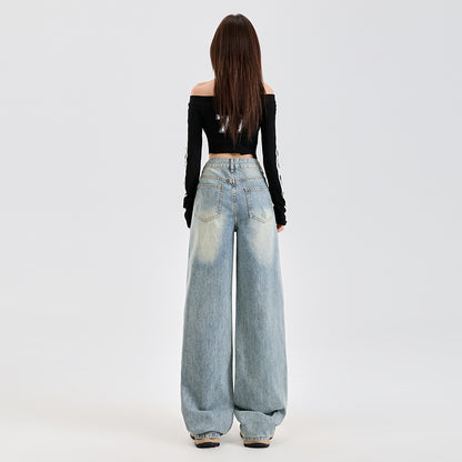 Washed Distressed Floor-Length Wide Straight Leg Pants for Women | MuddyStock Originals MuddyStock
