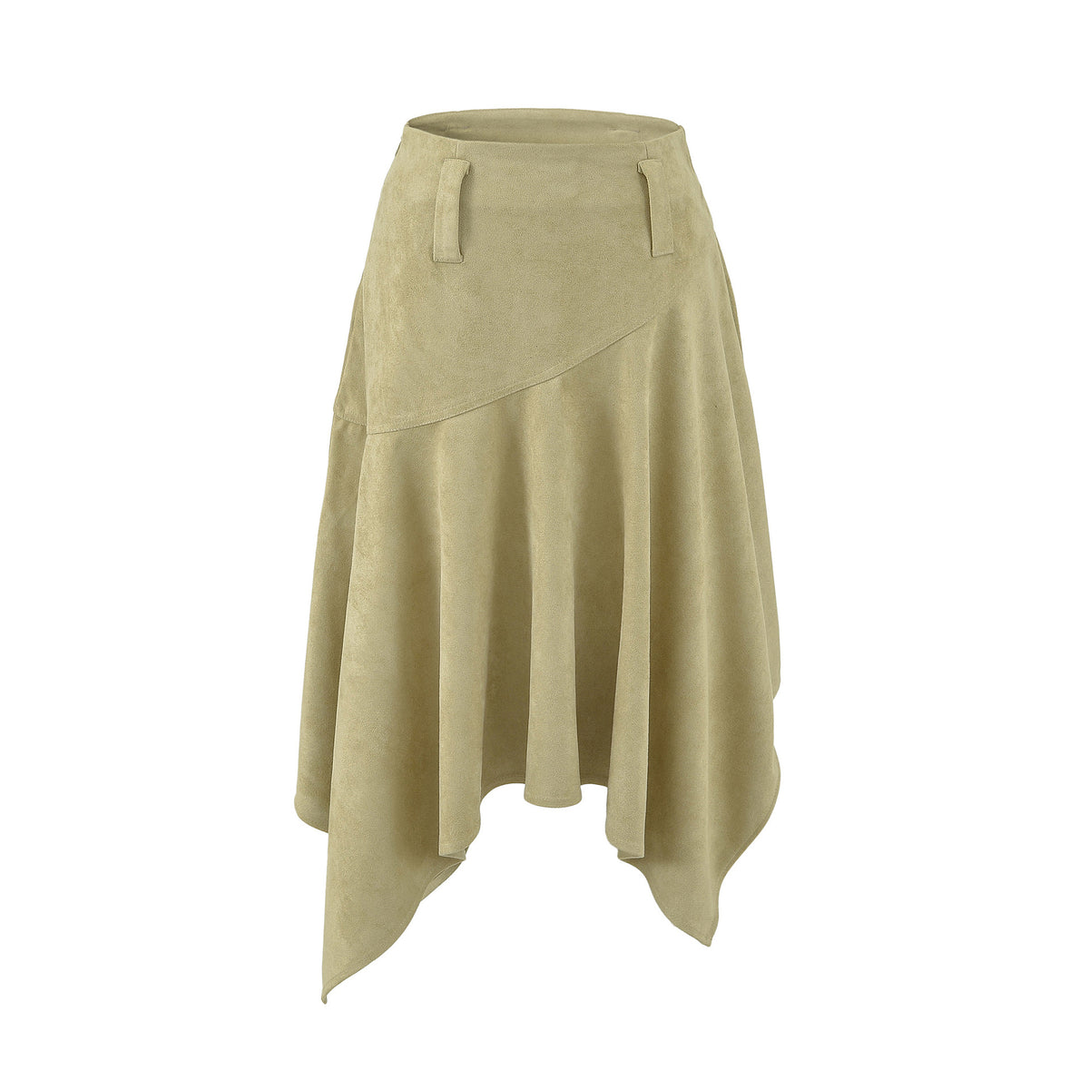 Eco-Friendly Suede Asymmetrical Hem Slimming Long Skirt Khaki