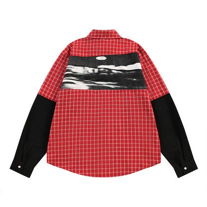 Men's Loose Hip Hop Style Color Block Irregular Plaid Long Sleeve Shirt
