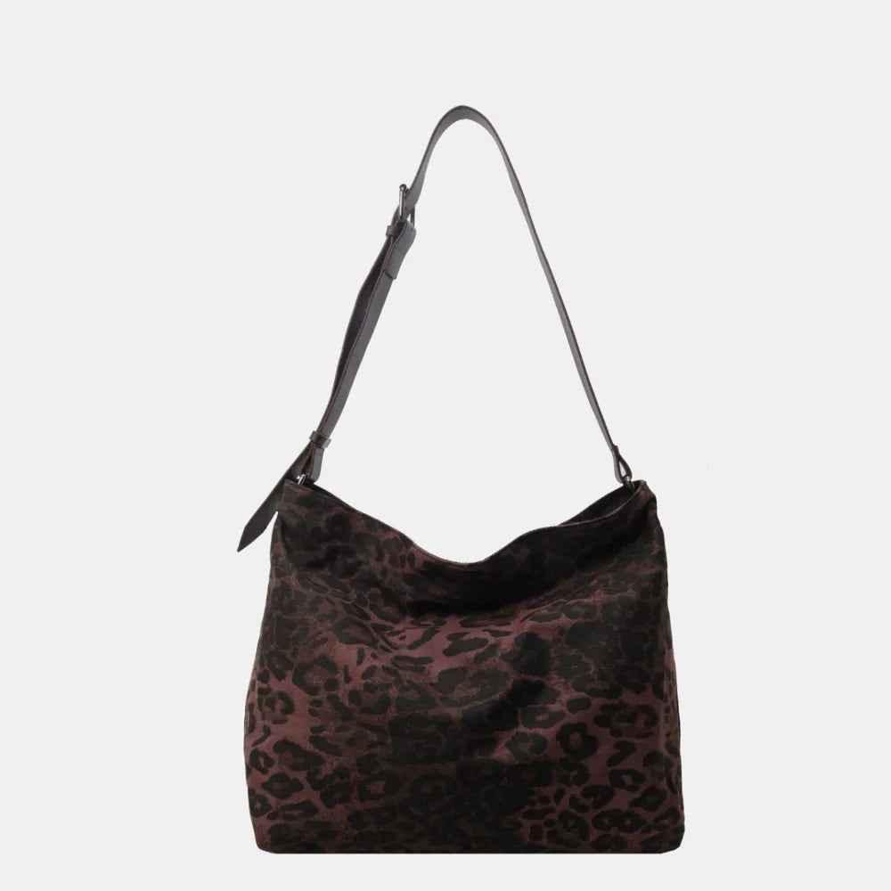 Leopard Adjustable Strap Tote Bag Coffee Brown One Size