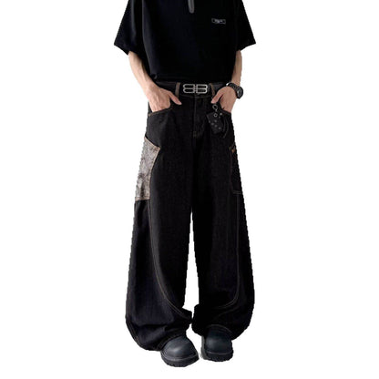 Checkered splicing curved jeans for men | MuddyStock Originals MuddyStock