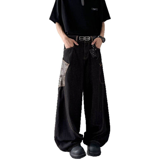 Checkered splicing curved jeans for men | MuddyStock Originals MuddyStock
