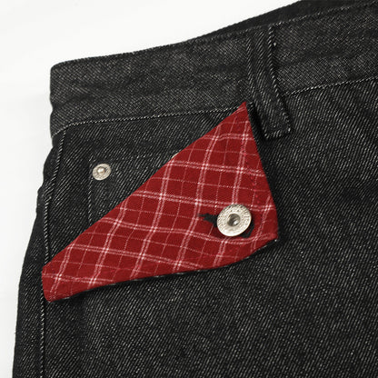 Men's Workwear High Street Denim Pants Color Block Plaid Cuffed Hem Loose Wide Leg Straight Trousers
