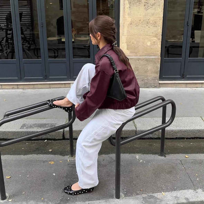 Collar PU leather jacket for women | MuddyStock Originals MuddyStock