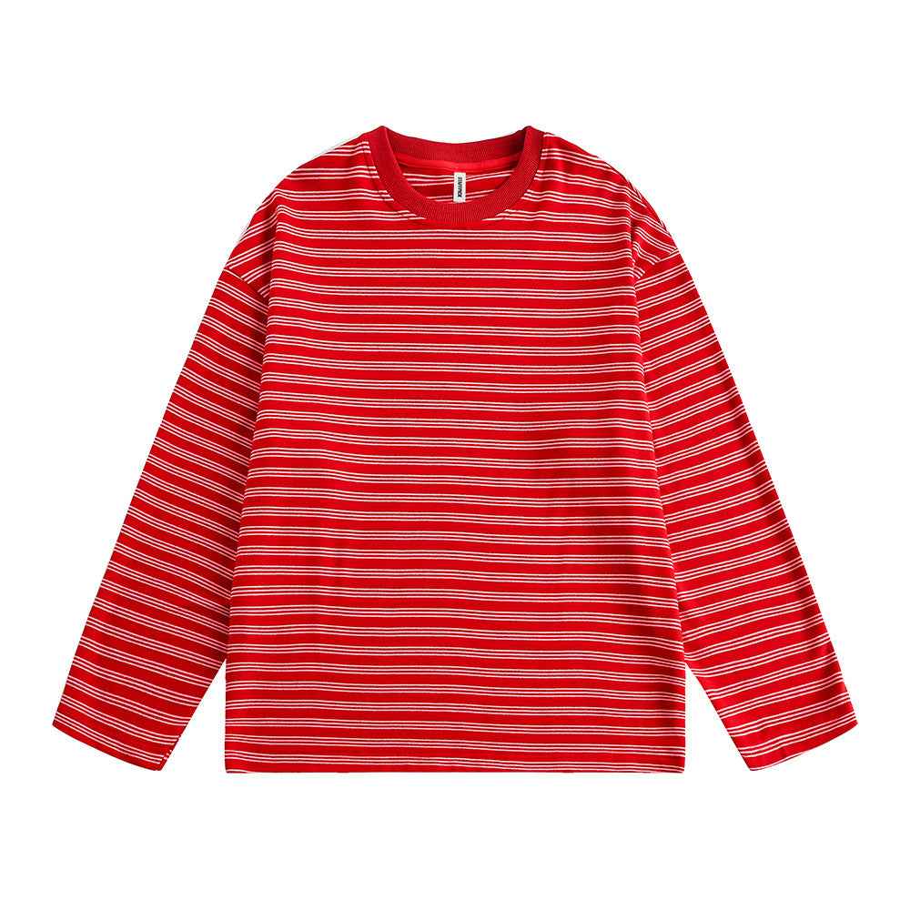 Striped round neck long sleeved T-shirt for women | MuddyStock Originals Red