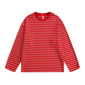 Striped round neck long sleeved T-shirt for women | MuddyStock Originals Red