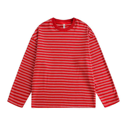 Striped round neck long sleeved T-shirt for women | MuddyStock Originals Red
