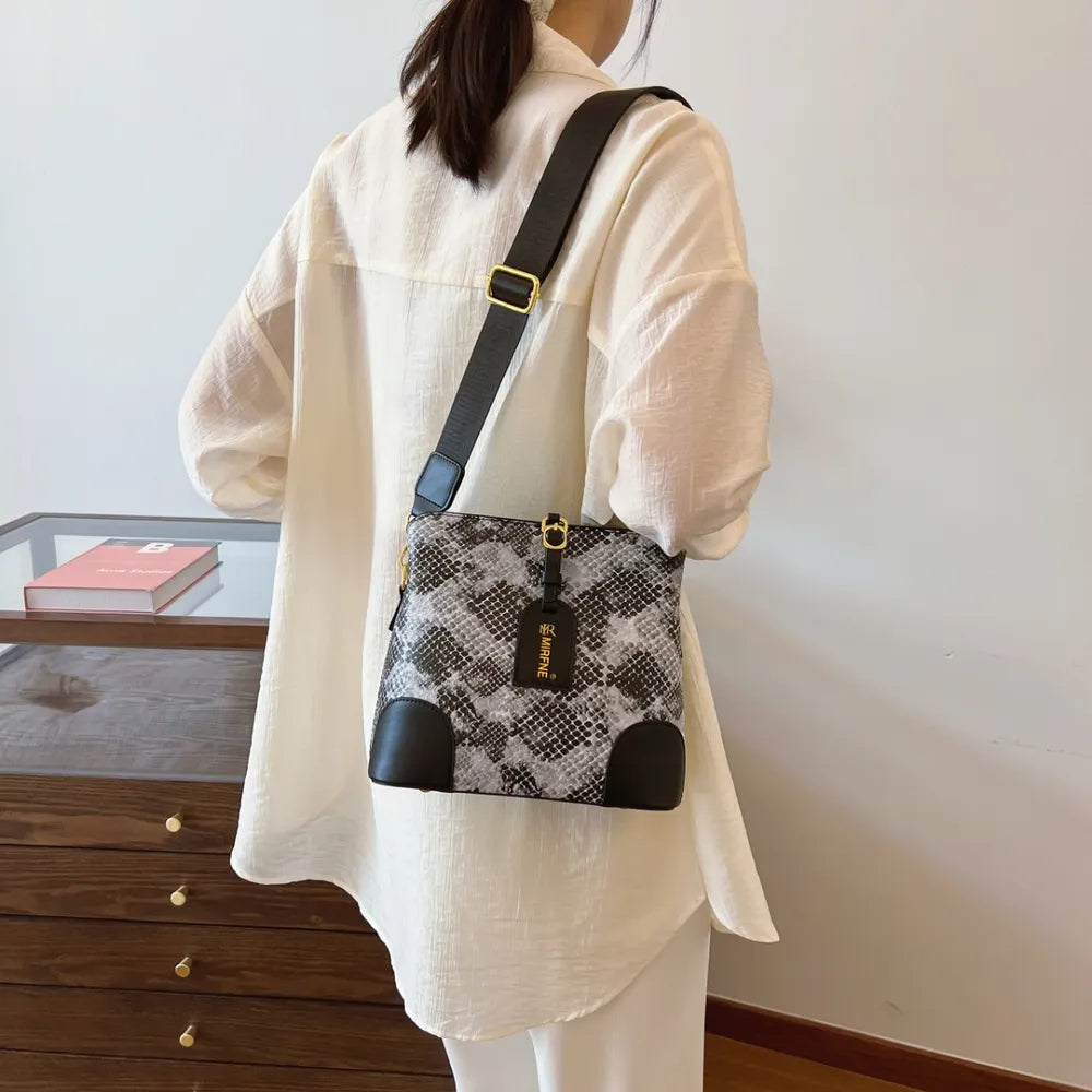 PU Leather Snakeskin Print Crossbody Bag For Women