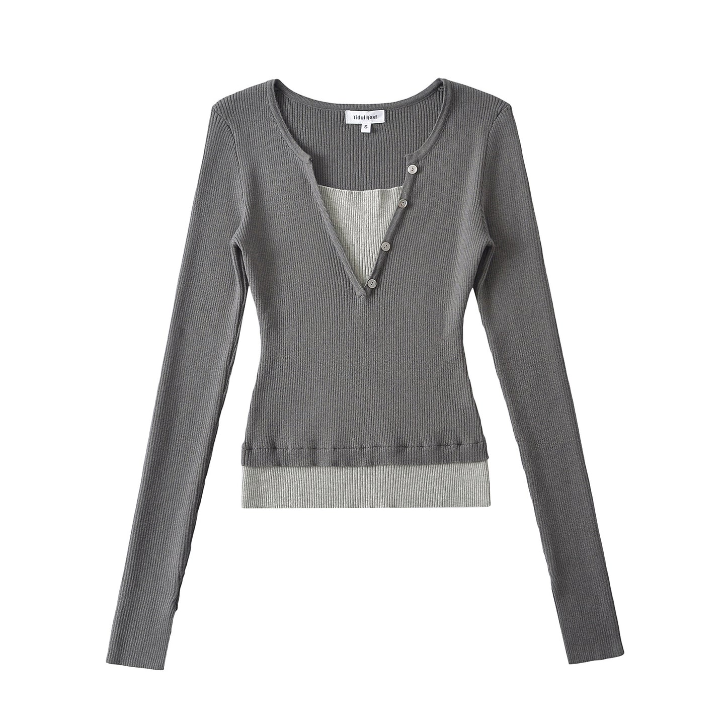 V-neck long sleeved T-shirt For Women | MuddyStock Originals Charcoal Gray eprolo