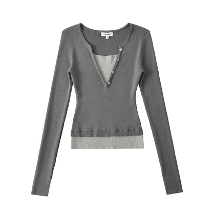 V-neck long sleeved T-shirt For Women | MuddyStock Originals Charcoal Gray eprolo