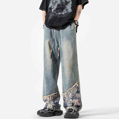 Bear Spliced Denim Pants For Men | MuddyStock Originals Yellowish Brown MuddyStock