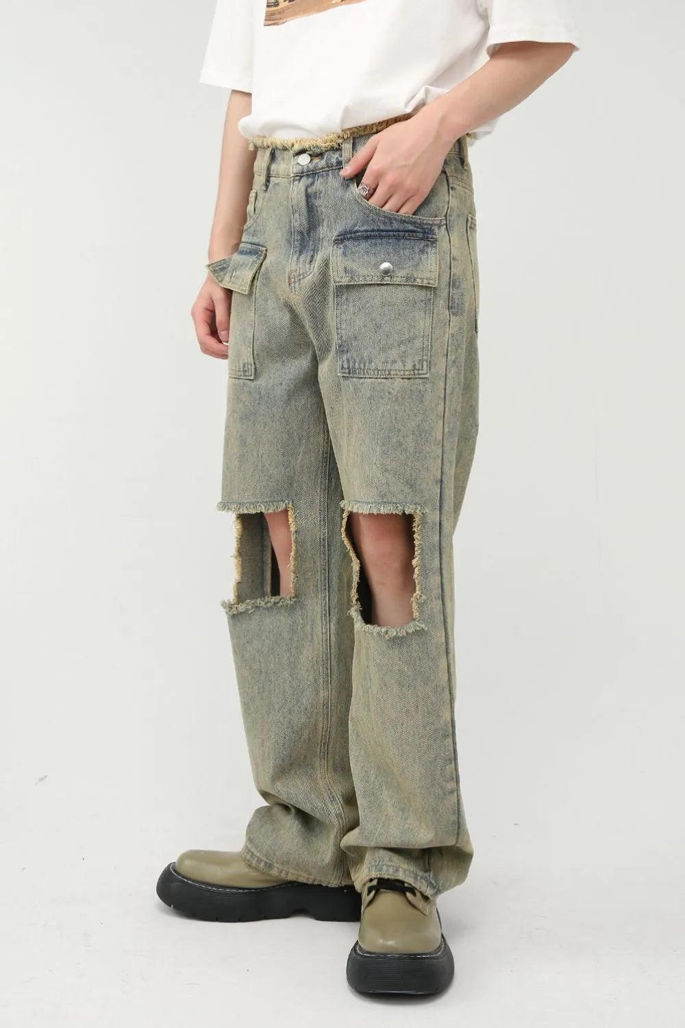 Raw Hem Distressed Jeans For Men | MuddyStock Originals