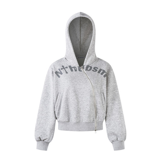 Letter Print Personality Side Zipper Hoodie Casual Design Street Hip-Hop Hooded Sweatshirt Jacket