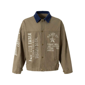 Street Style High-Street Spliced Collar Printed Work Jacket For Men | MuddyStock Originals Coffee Brown