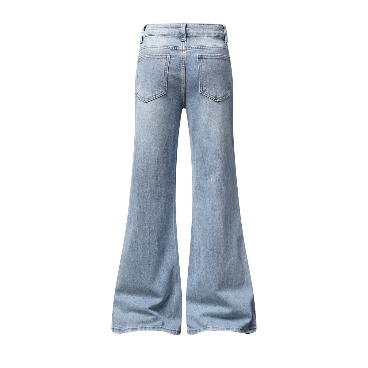 Light Blue Washed Micro Flare Jeans with Star Button Side Slit Hem | MuddyStock Originals