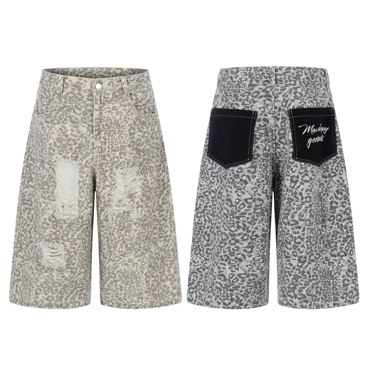 Leopard Print Distressed Denim Shorts For Women | MuddyStock Originals