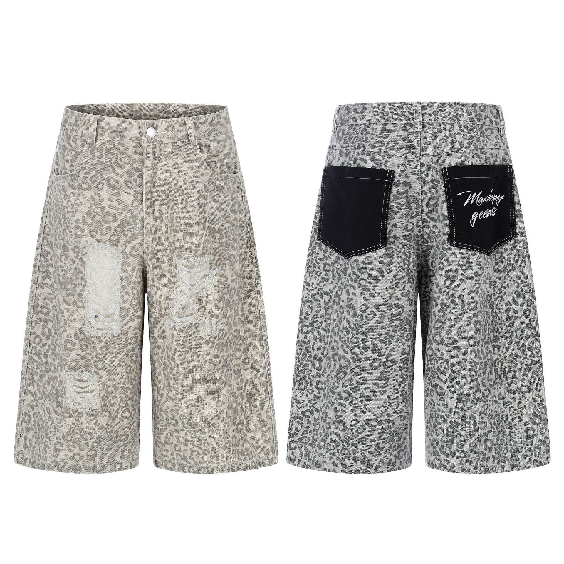 Leopard Print Distressed Denim Shorts For Women | MuddyStock Originals